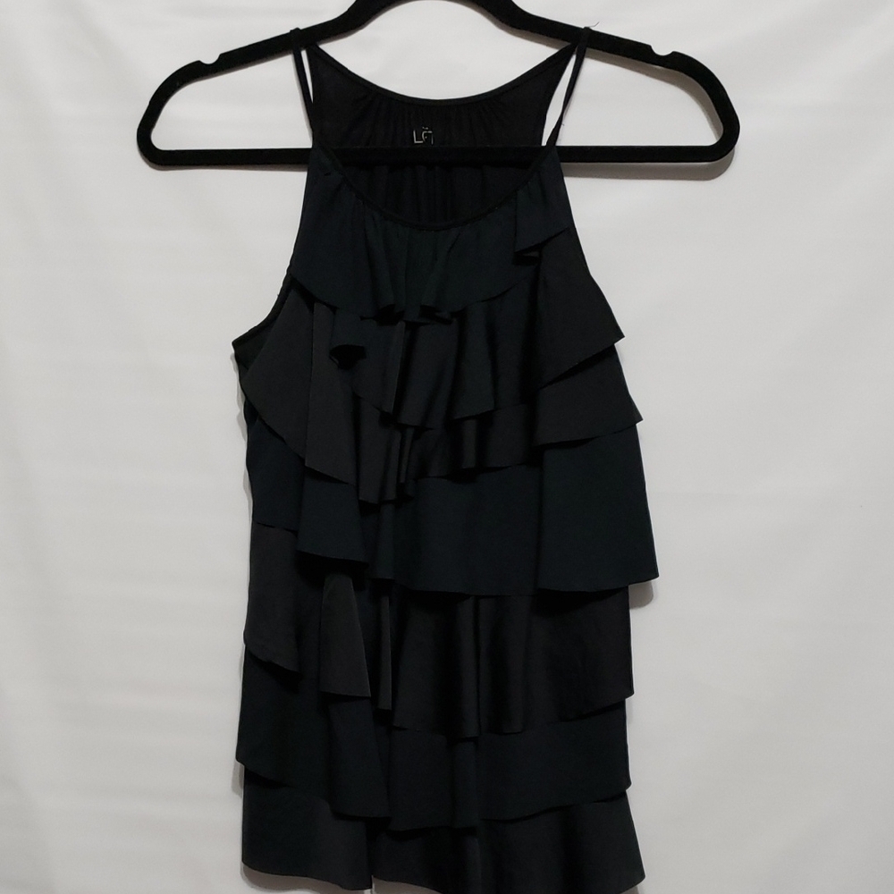 LOFT‎ Spaghett Strap Black Ruffled Sleeveless Top
